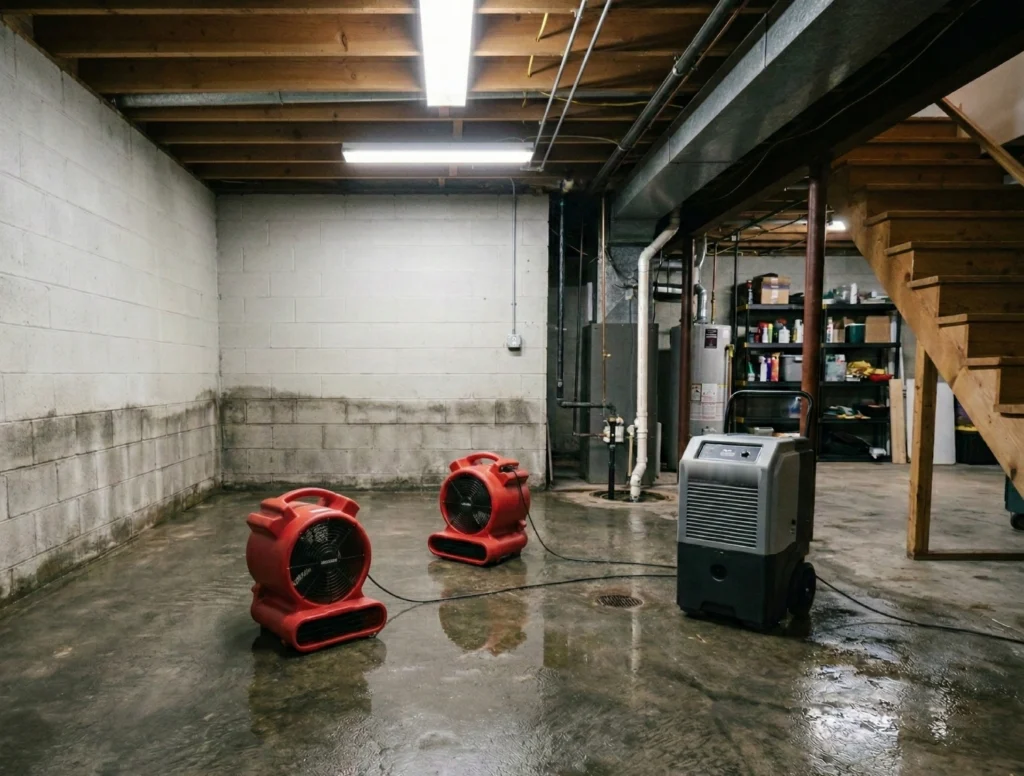 What to Do in the First 24 Hours After Water Damage in Your Home 2 Professional water extraction setup in a flooded residential basement